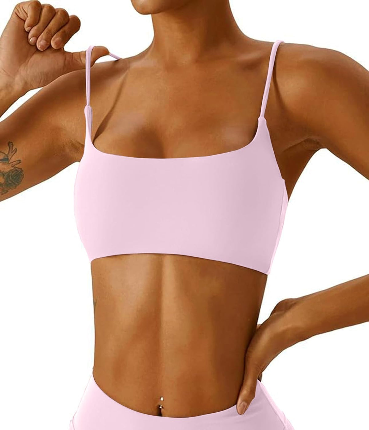 Women's Sports Bra with Thin Straps Stretchy Wirefree Workout Bras Lightweight Workouts Bralette with Removable Pads
