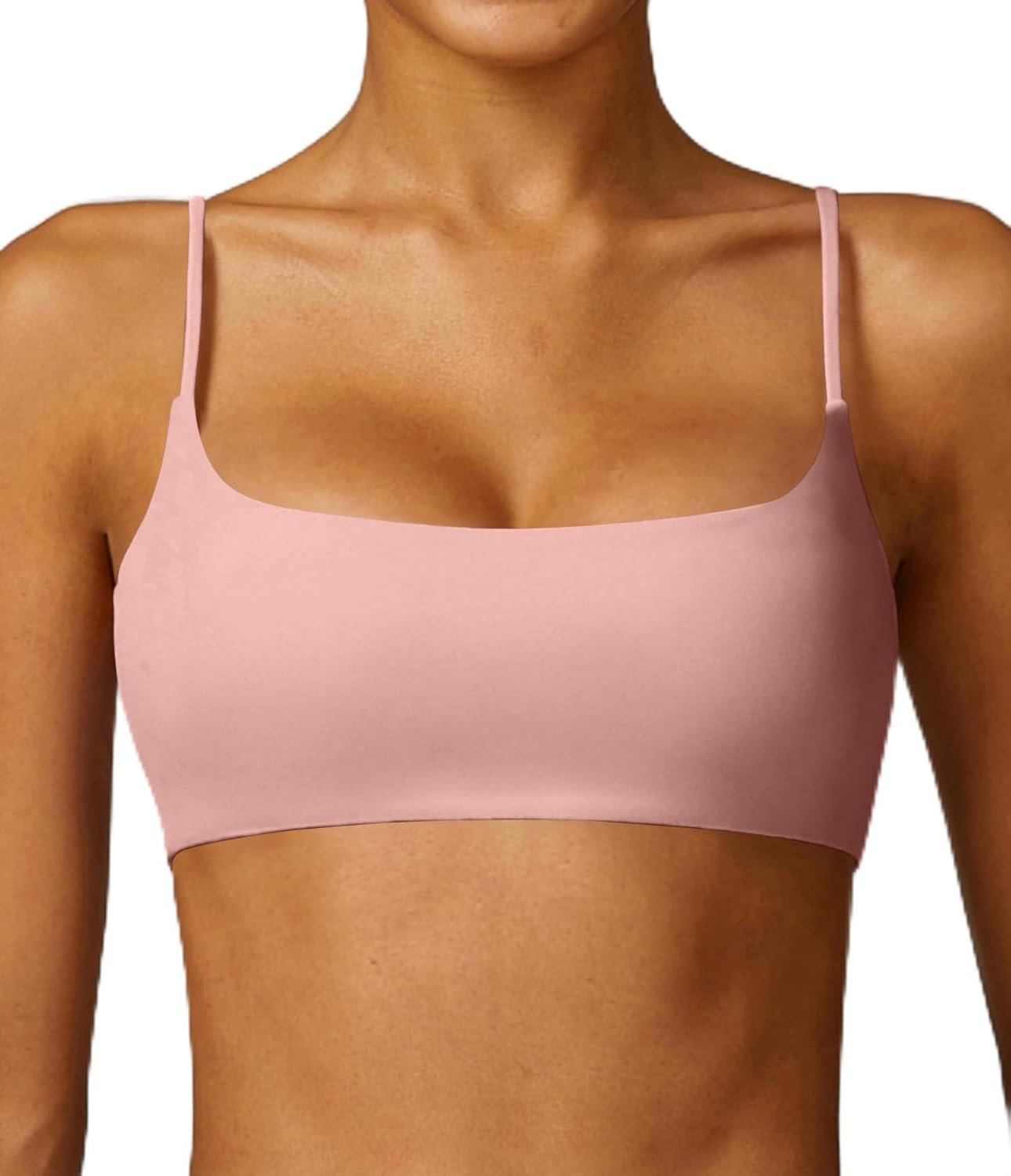 Women's Sports Bra with Thin Straps Stretchy Wirefree Workout Bras Lightweight Workouts Bralette with Removable Pads