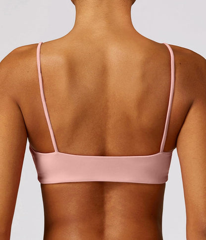 Women's Sports Bra with Thin Straps Stretchy Wirefree Workout Bras Lightweight Workouts Bralette with Removable Pads