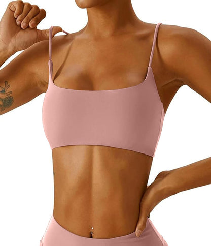 Women's Sports Bra with Thin Straps Stretchy Wirefree Workout Bras Lightweight Workouts Bralette with Removable Pads