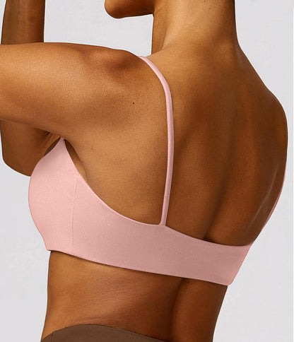 Women's Sports Bra with Thin Straps Stretchy Wirefree Workout Bras Lightweight Workouts Bralette with Removable Pads