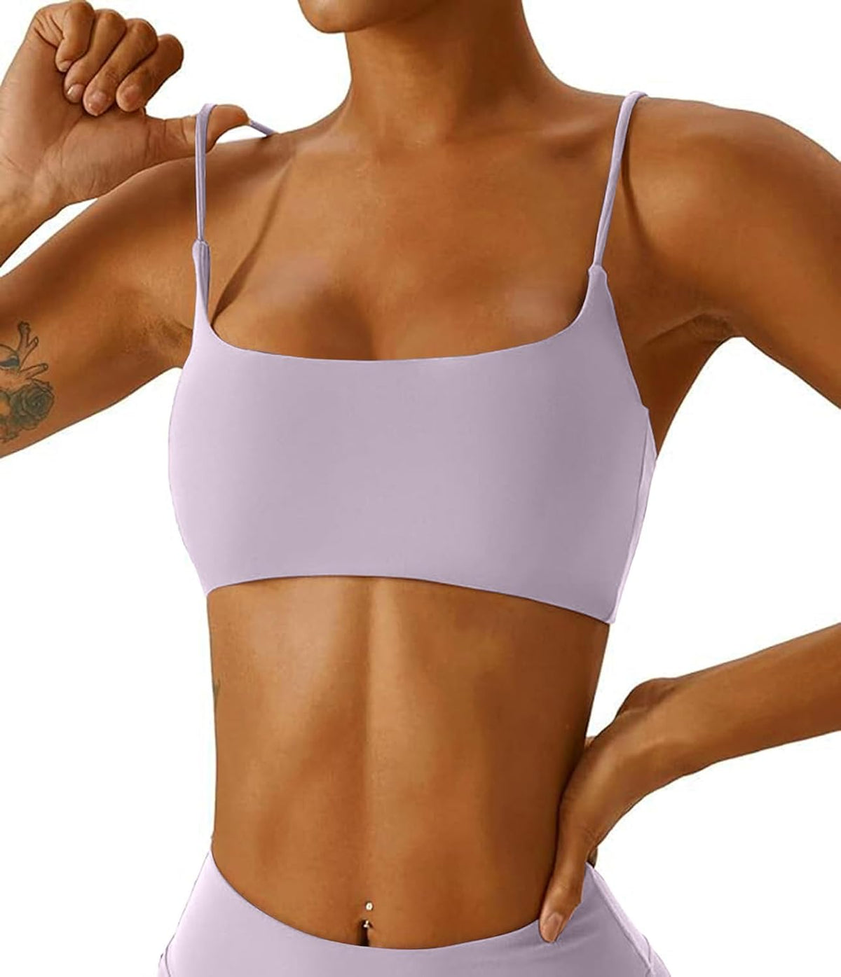 Women's Sports Bra with Thin Straps Stretchy Wirefree Workout Bras Lightweight Workouts Bralette with Removable Pads