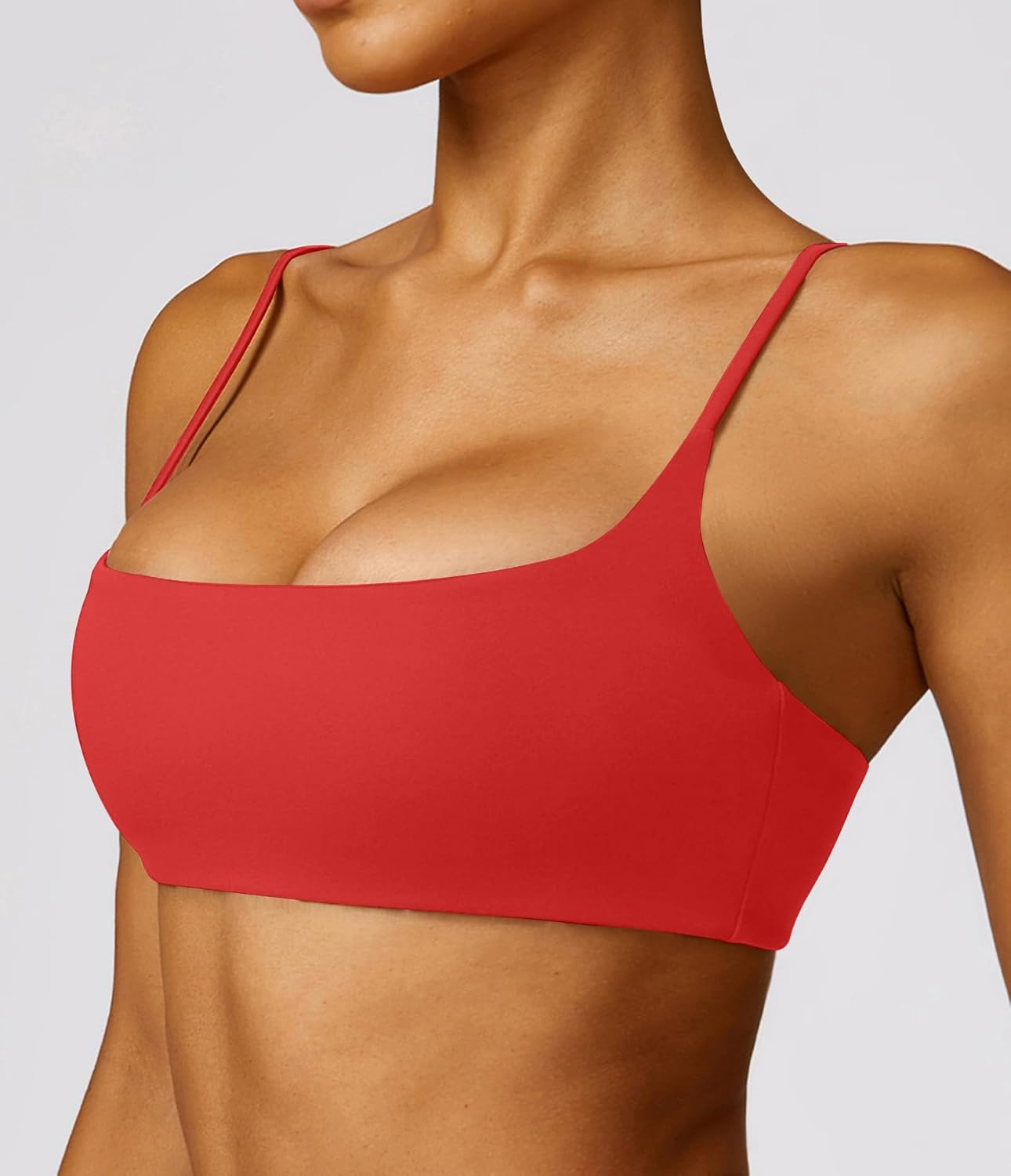 Women's Sports Bra with Thin Straps Stretchy Wirefree Workout Bras Lightweight Workouts Bralette with Removable Pads