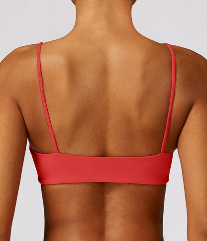 Women's Sports Bra with Thin Straps Stretchy Wirefree Workout Bras Lightweight Workouts Bralette with Removable Pads