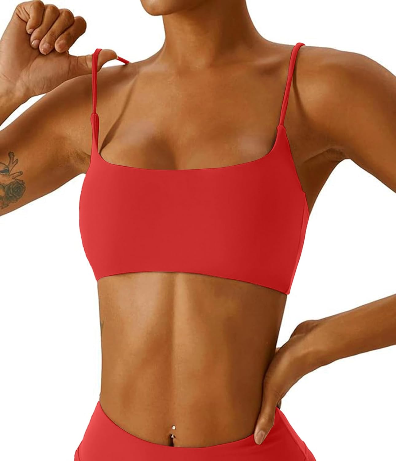 Women's Sports Bra with Thin Straps Stretchy Wirefree Workout Bras Lightweight Workouts Bralette with Removable Pads