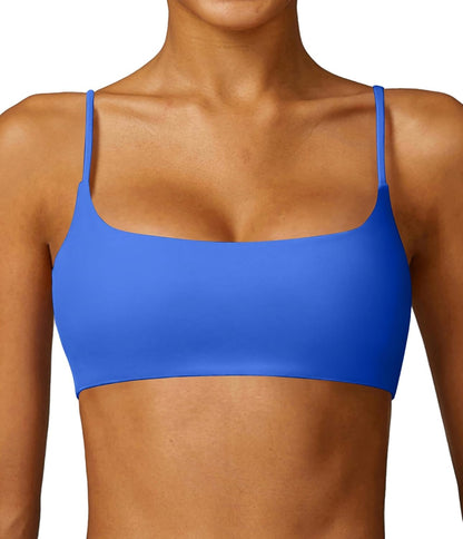 Women's Sports Bra with Thin Straps Stretchy Wirefree Workout Bras Lightweight Workouts Bralette with Removable Pads