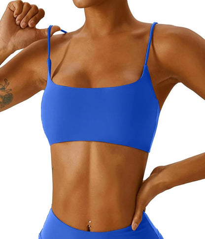 Women's Sports Bra with Thin Straps Stretchy Wirefree Workout Bras Lightweight Workouts Bralette with Removable Pads