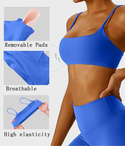 Women's Sports Bra with Thin Straps Stretchy Wirefree Workout Bras Lightweight Workouts Bralette with Removable Pads
