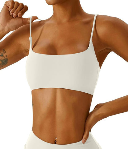 Women's Sports Bra with Thin Straps Stretchy Wirefree Workout Bras Lightweight Workouts Bralette with Removable Pads