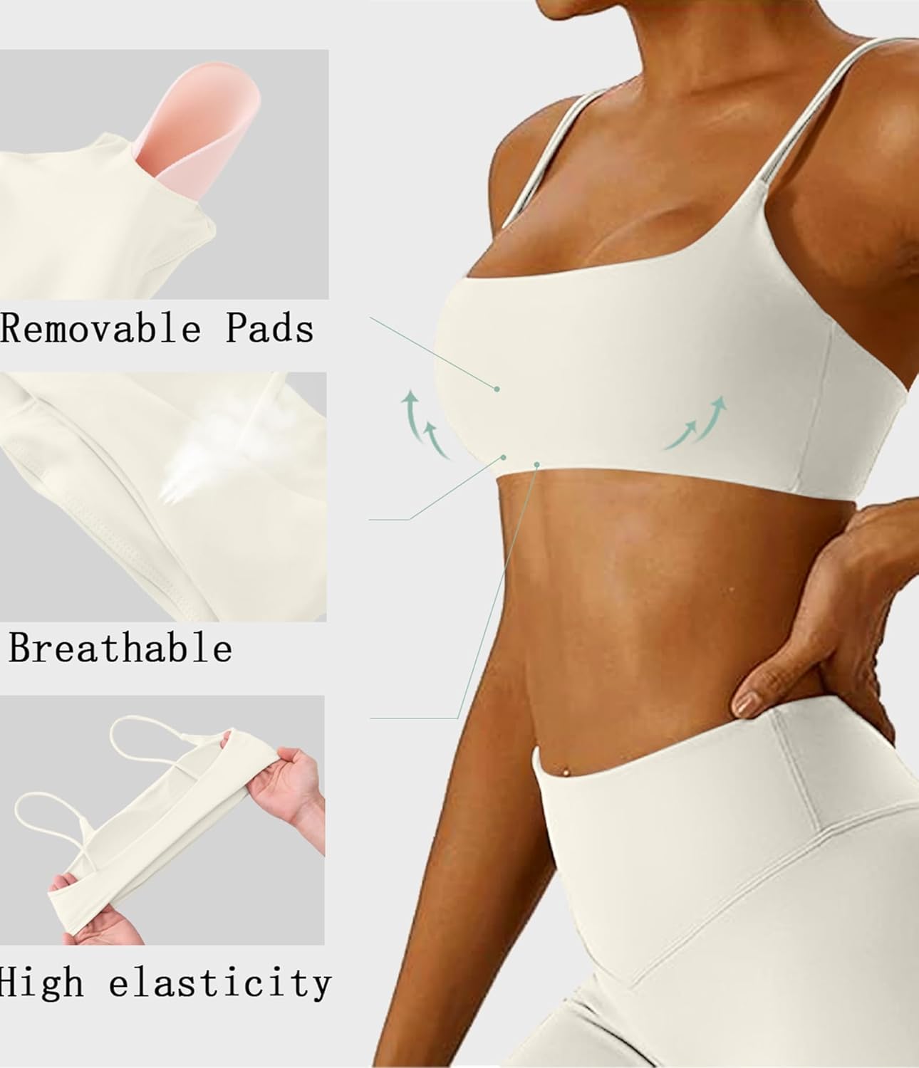 Women's Sports Bra with Thin Straps Stretchy Wirefree Workout Bras Lightweight Workouts Bralette with Removable Pads