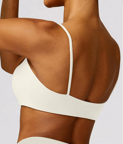 Women's Sports Bra with Thin Straps Stretchy Wirefree Workout Bras Lightweight Workouts Bralette with Removable Pads