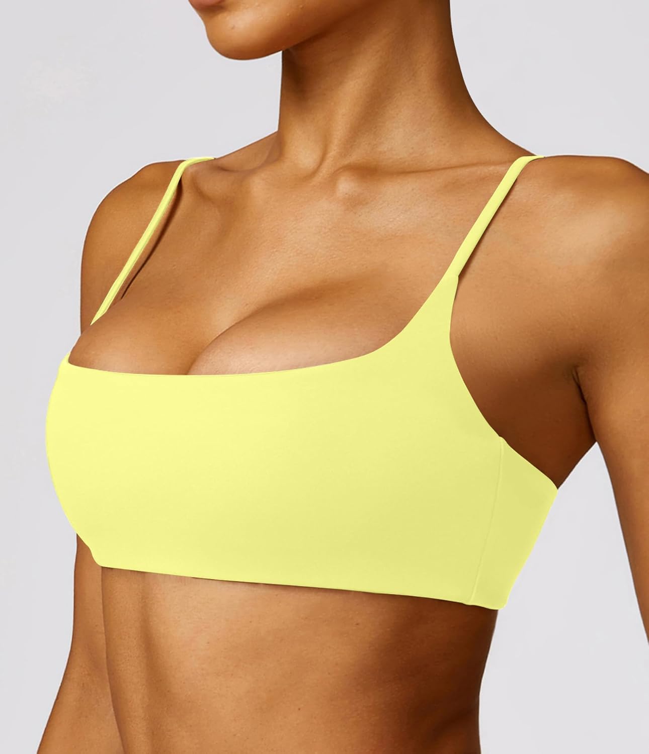 Women's Sports Bra with Thin Straps Stretchy Wirefree Workout Bras Lightweight Workouts Bralette with Removable Pads