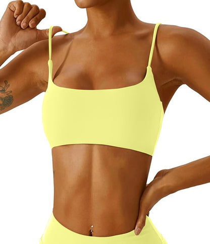 Women's Sports Bra with Thin Straps Stretchy Wirefree Workout Bras Lightweight Workouts Bralette with Removable Pads