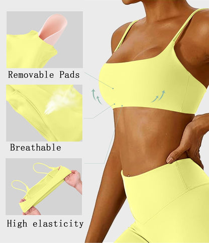 Women's Sports Bra with Thin Straps Stretchy Wirefree Workout Bras Lightweight Workouts Bralette with Removable Pads