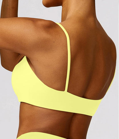 Women's Sports Bra with Thin Straps Stretchy Wirefree Workout Bras Lightweight Workouts Bralette with Removable Pads