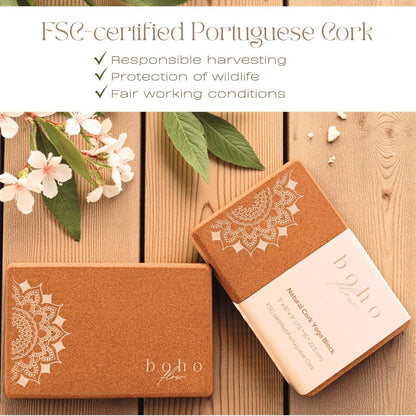 Cork Yoga Block Set – 2 Pack with Strap & Canvas Bag | Luxury Portuguese Yoga Blocks 9”x6”x3” | Heavy-Duty, Non-Slip Support | Eco-Friendly, Plastic-Free Materials