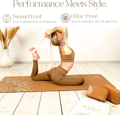 Cork Yoga Block Set – 2 Pack with Strap & Canvas Bag | Luxury Portuguese Yoga Blocks 9”x6”x3” | Heavy-Duty, Non-Slip Support | Eco-Friendly, Plastic-Free Materials
