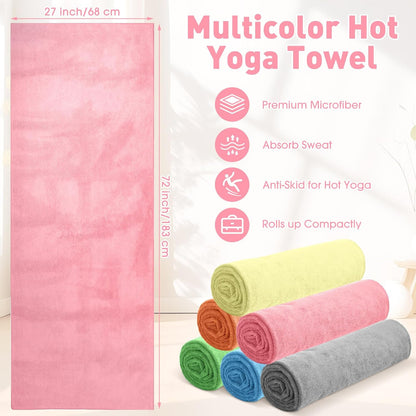 10 Pcs Hot Yoga Towels Bulk Non Slip Microfiber Anti Slip Absorbent Multicolor Wicking Pilates Yoga Mat Towel for Women Men Pilates, 27" x 72" (Classic)