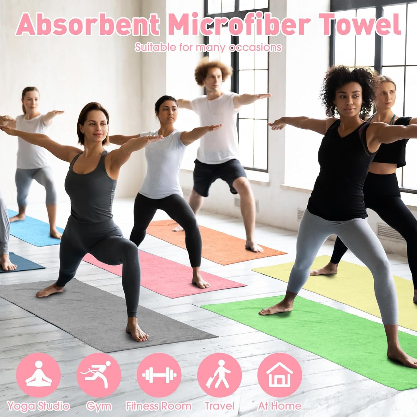 10 Pcs Hot Yoga Towels Bulk Non Slip Microfiber Anti Slip Absorbent Multicolor Wicking Pilates Yoga Mat Towel for Women Men Pilates, 27" x 72" (Classic)