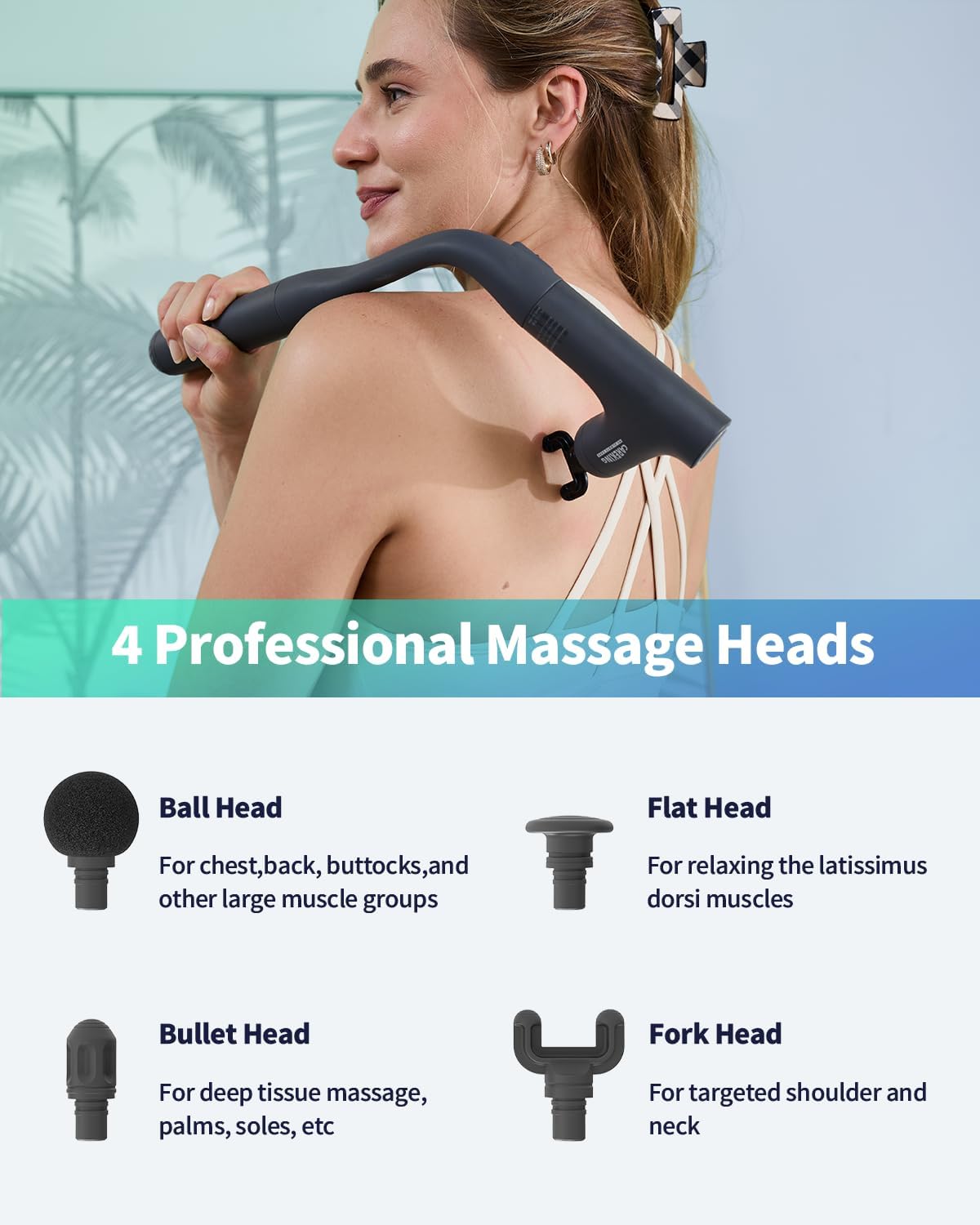 3-in-1 Detachable Massage Gun Deep Tissue with Extension Long Handle