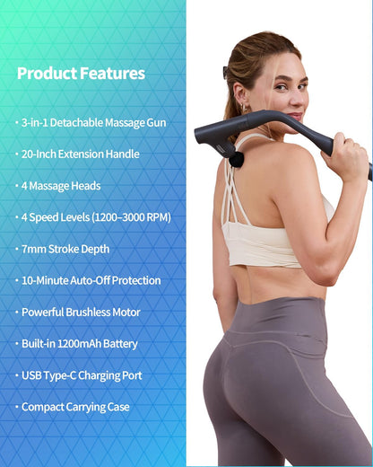 3-in-1 Detachable Massage Gun Deep Tissue with Extension Long Handle
