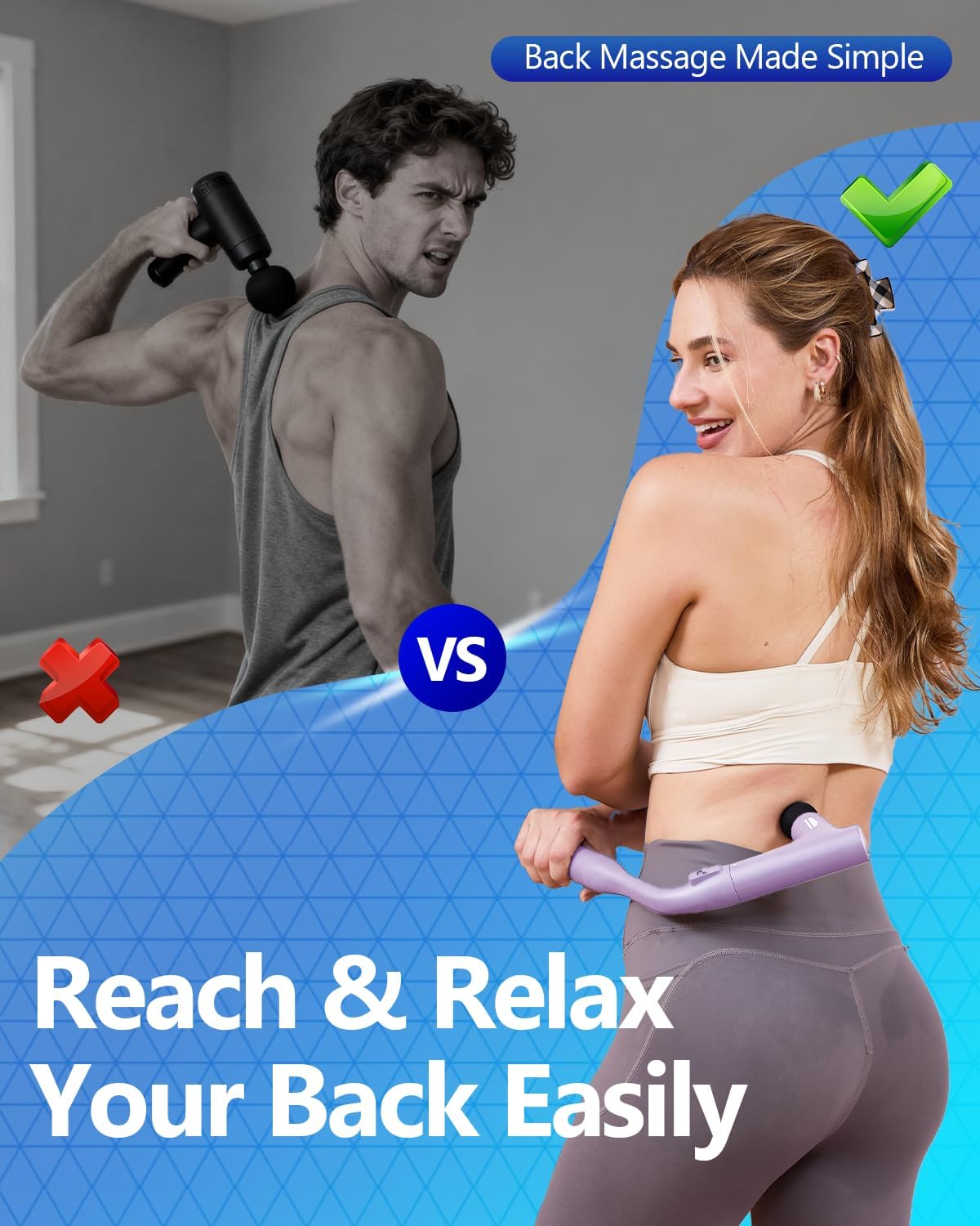 3-in-1 Detachable Massage Gun Deep Tissue with Extension Long Handle