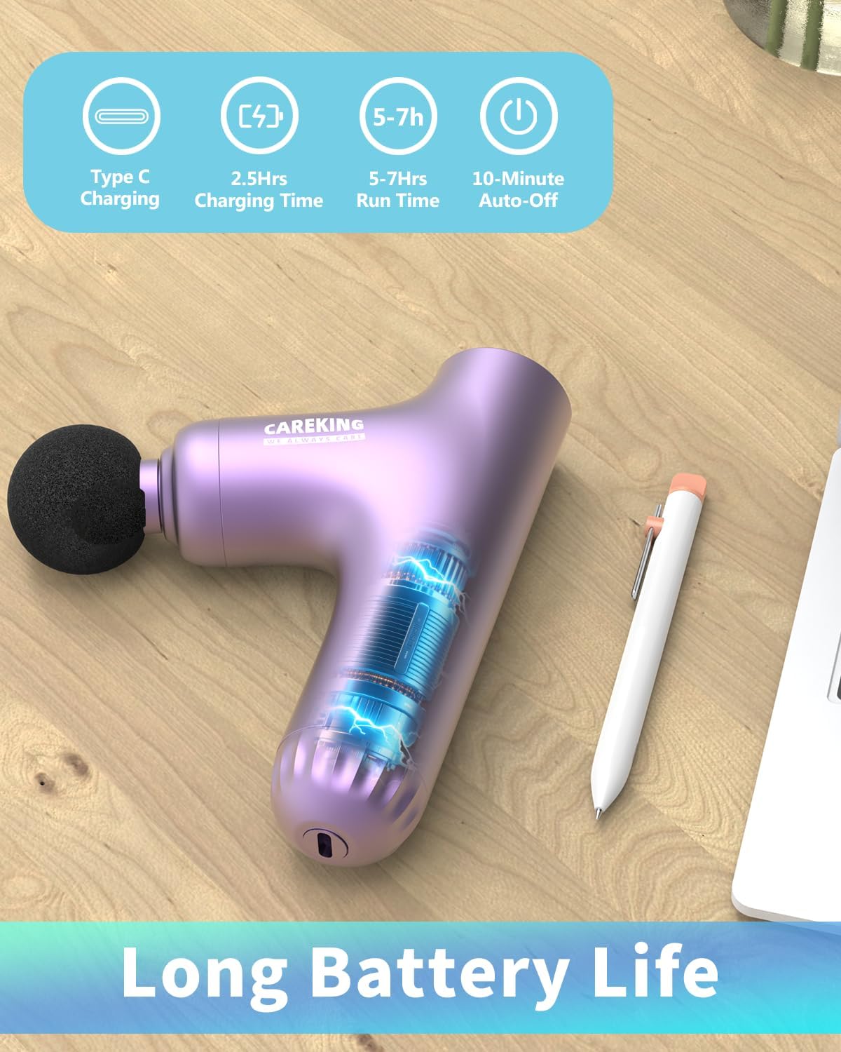 3-in-1 Detachable Massage Gun Deep Tissue with Extension Long Handle