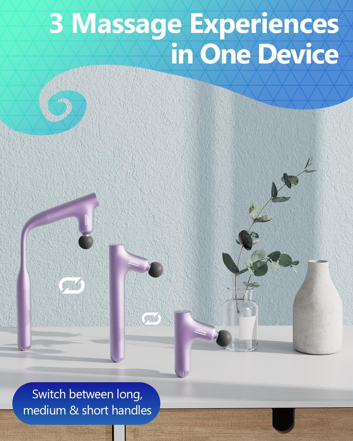3-in-1 Detachable Massage Gun Deep Tissue with Extension Long Handle
