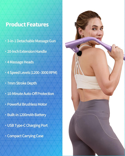 3-in-1 Detachable Massage Gun Deep Tissue with Extension Long Handle