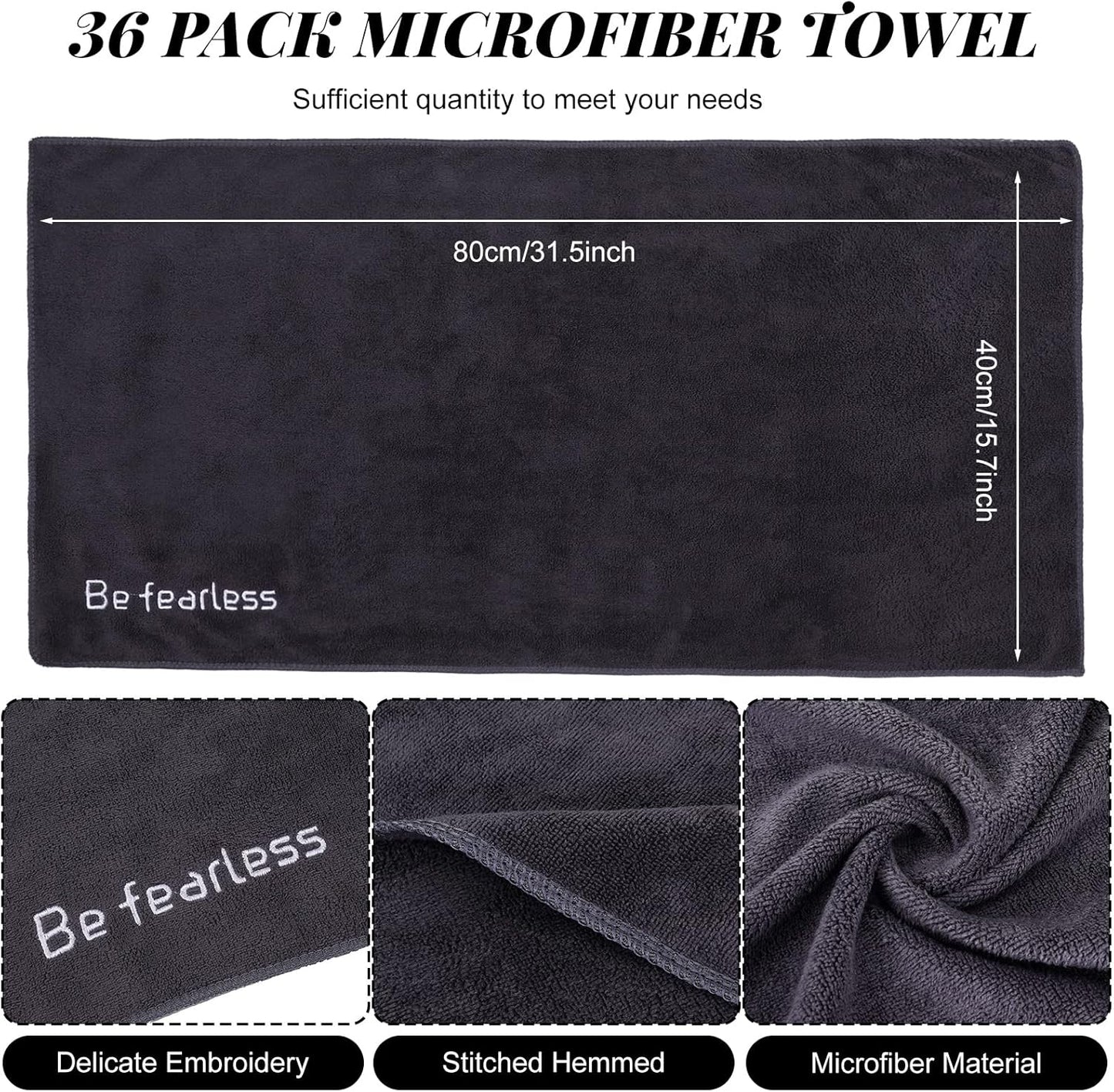 36 Pcs Microfiber Gym Towels for Exercise Fitness Bulk 32 x 16 Inch Soft Quick-Drying Sweat Absorbent Yoga Towel for Women Men Be Fearless Sport Towel for Cycling, Swimming, Workout, Camping