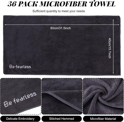 36 Pcs Microfiber Gym Towels for Exercise Fitness Bulk 32 x 16 Inch Soft Quick-Drying Sweat Absorbent Yoga Towel for Women Men Be Fearless Sport Towel for Cycling, Swimming, Workout, Camping