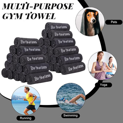 36 Pcs Microfiber Gym Towels for Exercise Fitness Bulk 32 x 16 Inch Soft Quick-Drying Sweat Absorbent Yoga Towel for Women Men Be Fearless Sport Towel for Cycling, Swimming, Workout, Camping