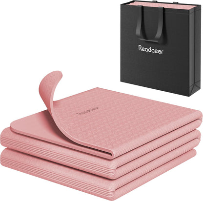 Foldable Yoga Mat for Travel Folding Yoga Mat 6mm Thick with Carrying Bag, Non-Slip TPE Exercise Pilates Mat for 72" L x 24" W x 0.24 Inch | TPE Exercise Mat With Carrying Bag for Home Workout, Yoga, Pilates, Stretching