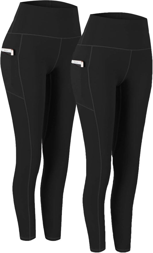 2 Pack High Waist Yoga Pants with Pockets, Tummy Control Workout Running Yoga Leggings for Women