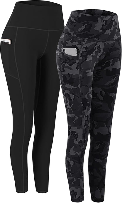 2 Pack High Waist Yoga Pants with Pockets, Tummy Control Workout Running Yoga Leggings for Women