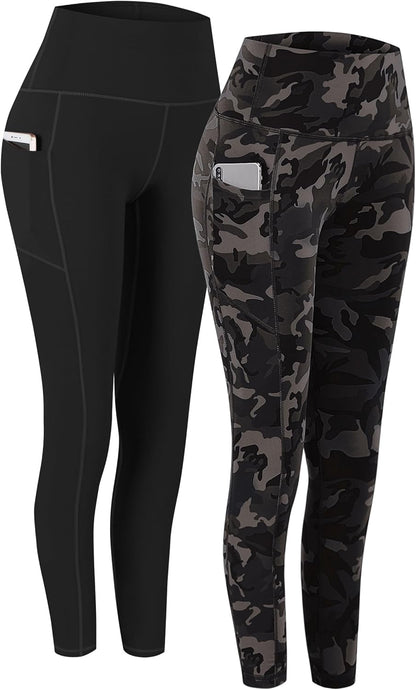2 Pack High Waist Yoga Pants with Pockets, Tummy Control Workout Running Yoga Leggings for Women
