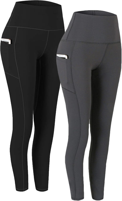 2 Pack High Waist Yoga Pants with Pockets, Tummy Control Workout Running Yoga Leggings for Women