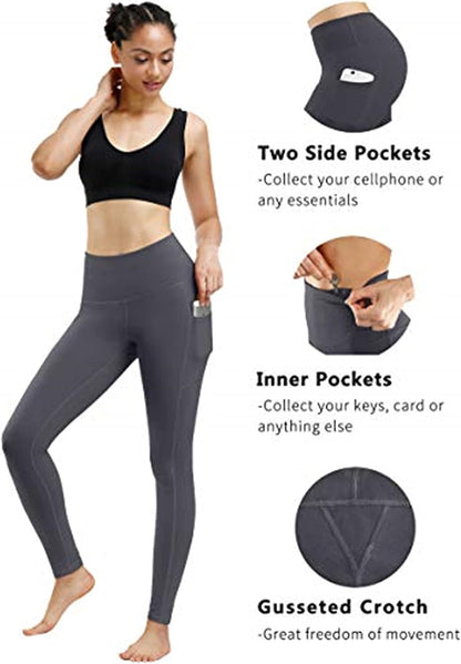 2 Pack High Waist Yoga Pants with Pockets, Tummy Control Workout Running Yoga Leggings for Women