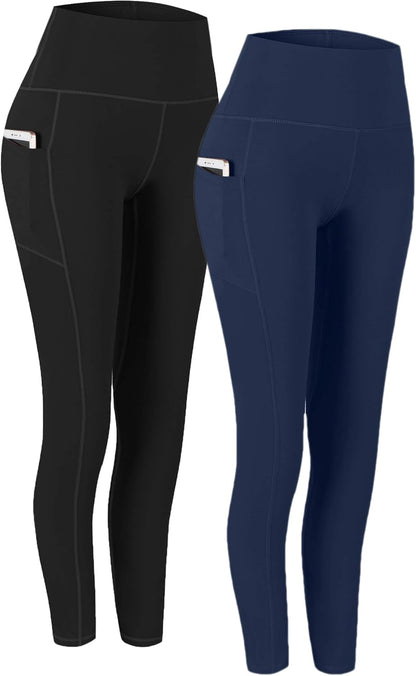 2 Pack High Waist Yoga Pants with Pockets, Tummy Control Workout Running Yoga Leggings for Women