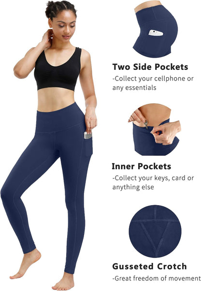 2 Pack High Waist Yoga Pants with Pockets, Tummy Control Workout Running Yoga Leggings for Women