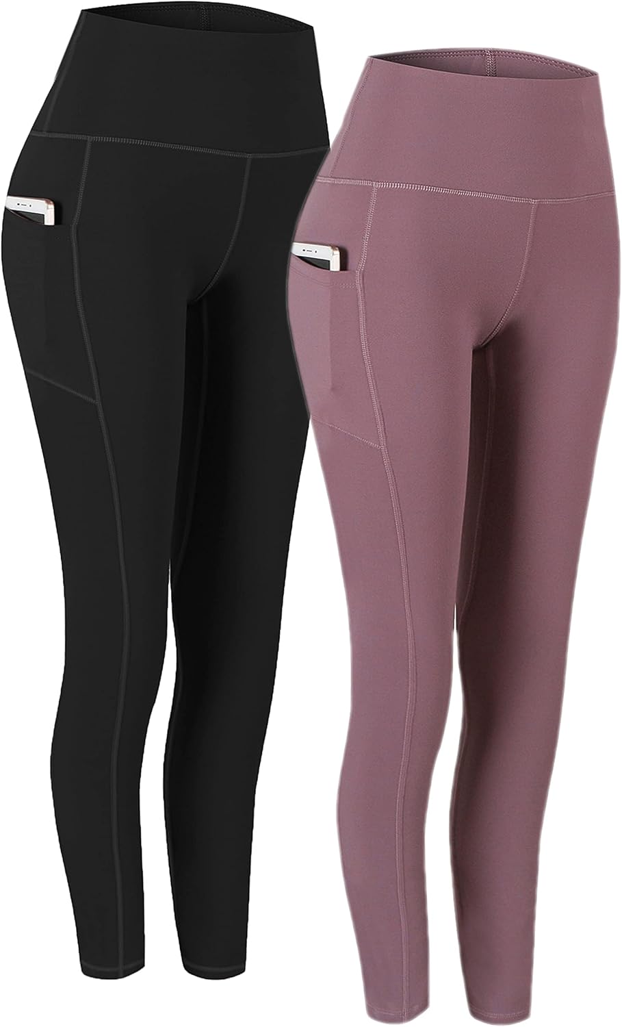 2 Pack High Waist Yoga Pants with Pockets, Tummy Control Workout Running Yoga Leggings for Women