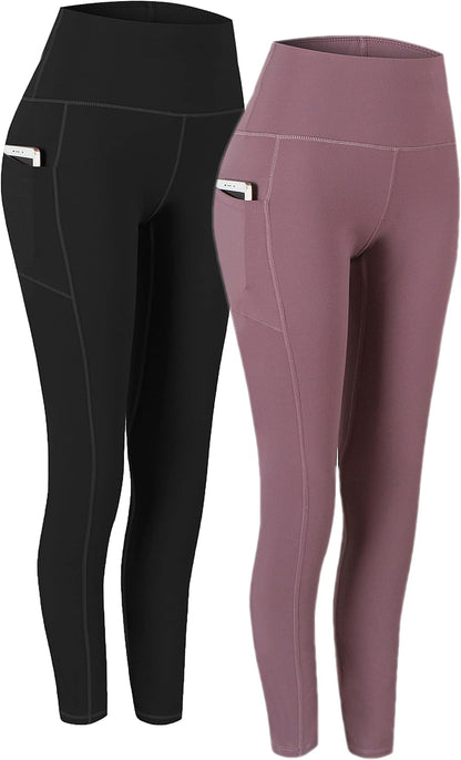 2 Pack High Waist Yoga Pants with Pockets, Tummy Control Workout Running Yoga Leggings for Women