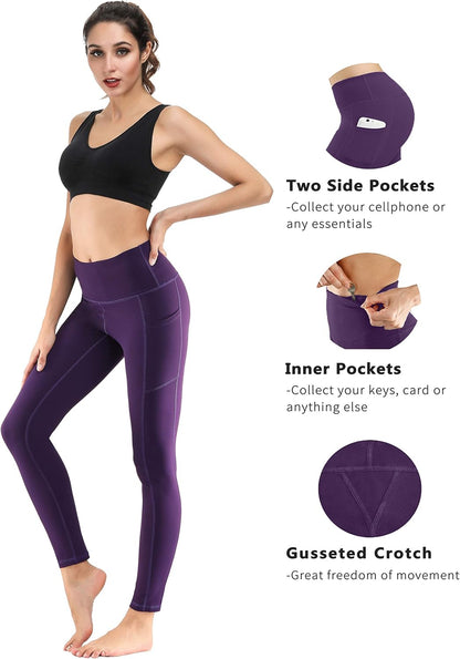 2 Pack High Waist Yoga Pants with Pockets, Tummy Control Workout Running Yoga Leggings for Women