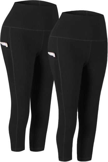 2 Pack High Waist Yoga Pants with Pockets, Tummy Control Workout Running Yoga Leggings for Women