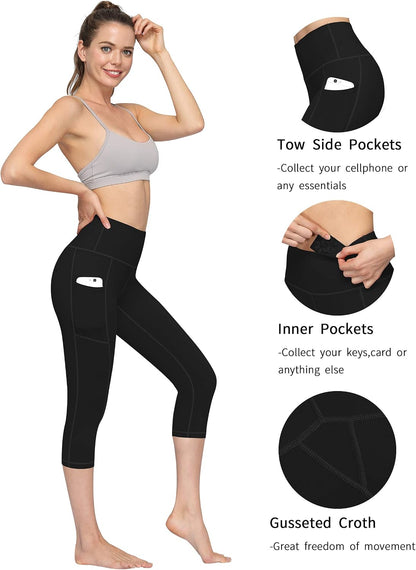 2 Pack High Waist Yoga Pants with Pockets, Tummy Control Workout Running Yoga Leggings for Women