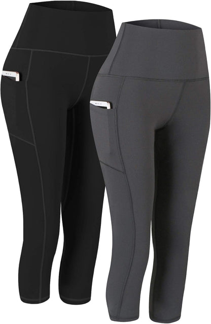 2 Pack High Waist Yoga Pants with Pockets, Tummy Control Workout Running Yoga Leggings for Women