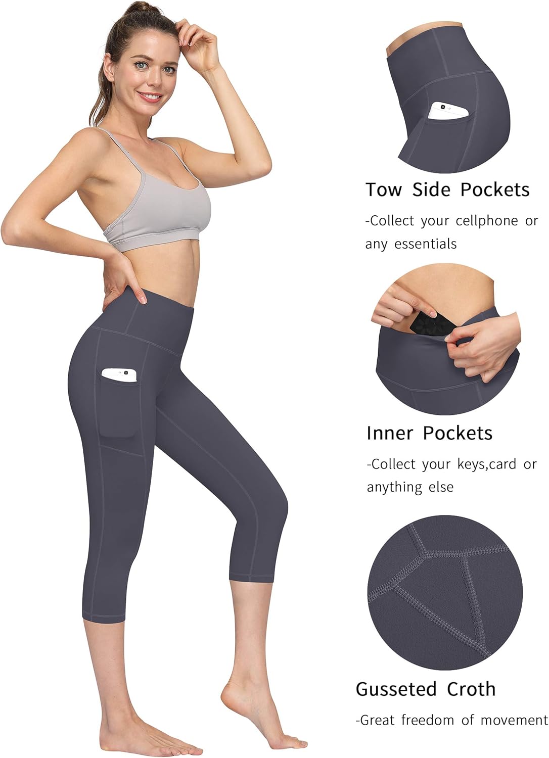 2 Pack High Waist Yoga Pants with Pockets, Tummy Control Workout Running Yoga Leggings for Women