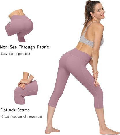 2 Pack High Waist Yoga Pants with Pockets, Tummy Control Workout Running Yoga Leggings for Women