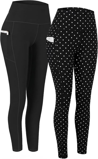 2 Pack High Waist Yoga Pants with Pockets, Tummy Control Workout Running Yoga Leggings for Women