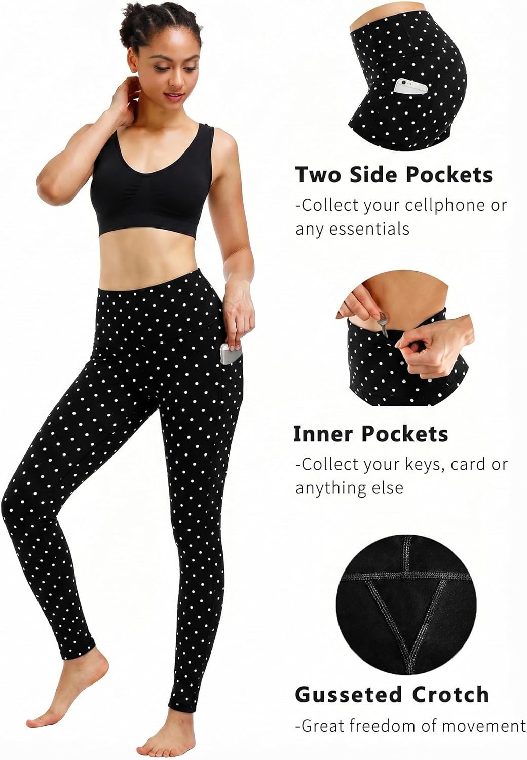 2 Pack High Waist Yoga Pants with Pockets, Tummy Control Workout Running Yoga Leggings for Women